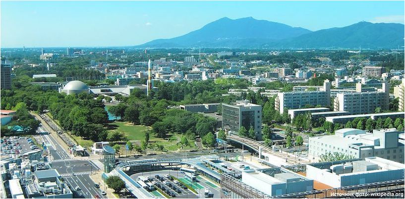 Pohled na horu Tsukuba a centrum Tsukuba