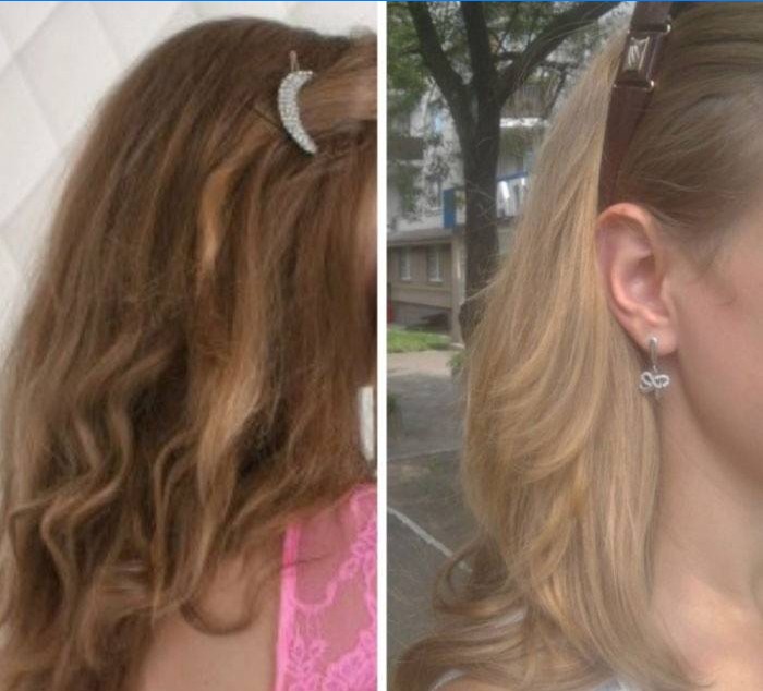 Vlasy před a po bělení peroxidem