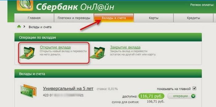 Jak otevřít vklad na webové stránce Sberbank online