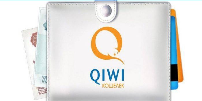 Peněženka s logem Qiwi s penězi a kartami