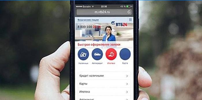 Mobilní aplikace VTB Bank na chytrém telefonu
