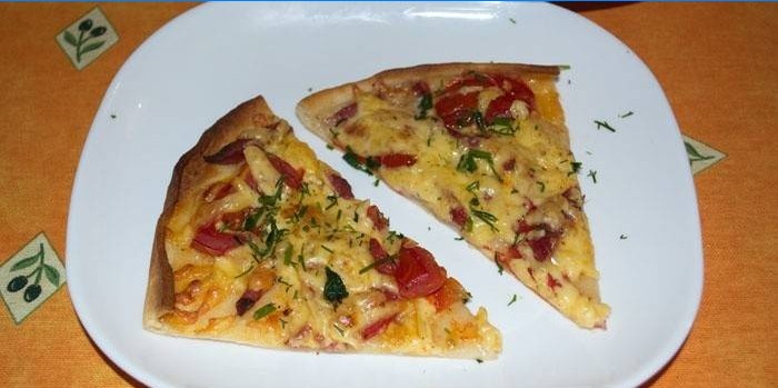 Dva plátky pizzy na talíři