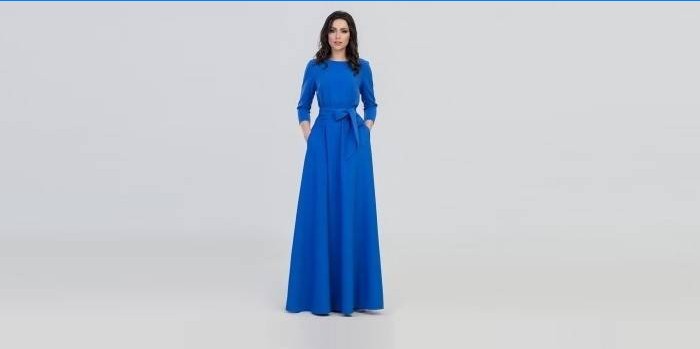 Modré maxi šaty s pásem