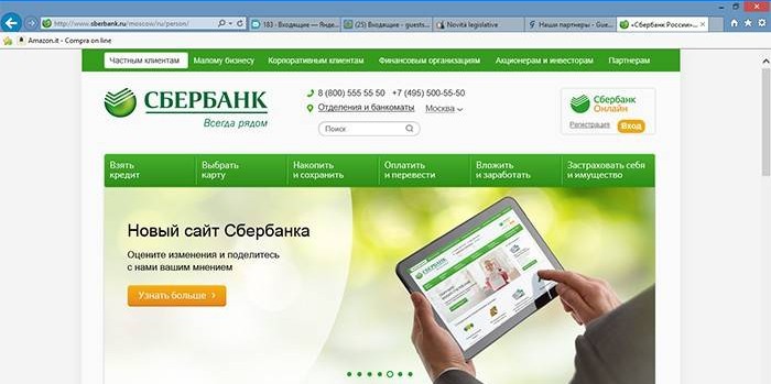 Otevřete stránku Sberbank na internetu