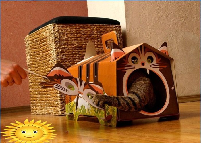 Kočičí dům z krabice