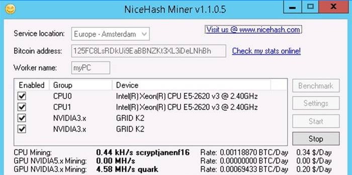 Spuštění těžby pro procesor NiceHash Miner