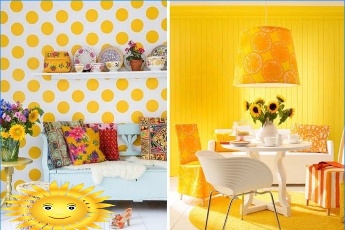 Módní barevné kombinace v interiéru: žlutá a bílá