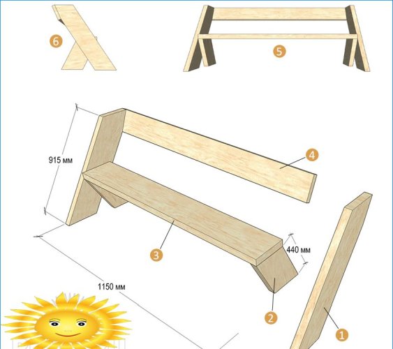 Udělejte si zahradní lavičku pro letní sídlo: kresby, rozměry, fotografie