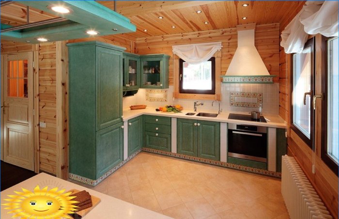 Kuchyň v domě ze dřeva