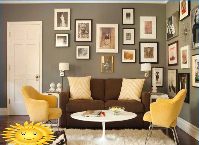 Žlutá barva v interiéru obývacího pokoje