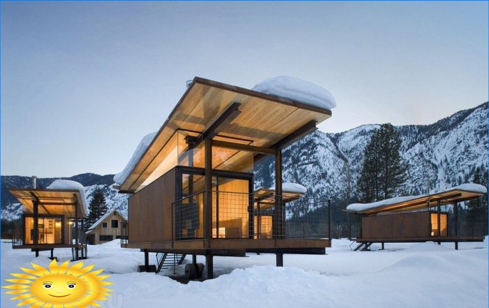 Neobvyklé alpské domy - kolekce zimních fotografií