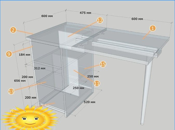 Skládací kuchyňský stůl vlastníma rukama: výkresy a schémata