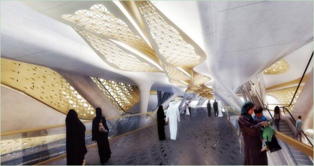Luxusní nadzemní stanice metra v Saúdské Arábii od velkolepé Zahy Hadid