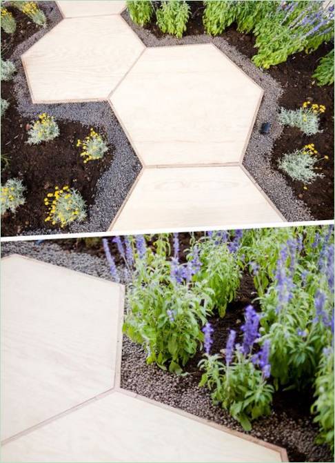 Dřevěné šestiúhelníky v zahradě inspirované přírodou