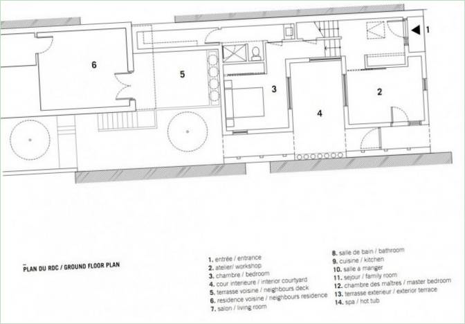 Rezidence Stacked House. Půdorys suterénu