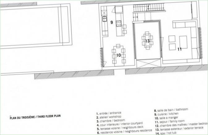 Rezidence Stacked House. Plán třetího patra