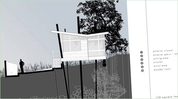 Banyan Drive Treehouse plán schéma dřevěného domu na kůlech