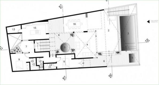 Podrobný náčrt půdorysu přízemí domu Cristal House