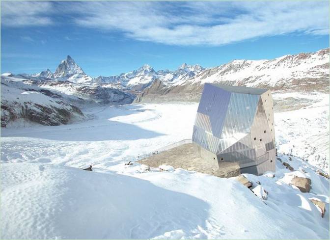 Neobvyklý dům Monte Rosa Hut ve Švýcarsku