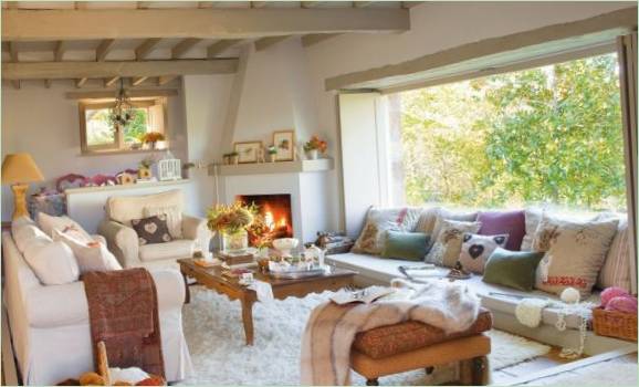 Návrh interiéru obývacího pokoje v pastelových barvách