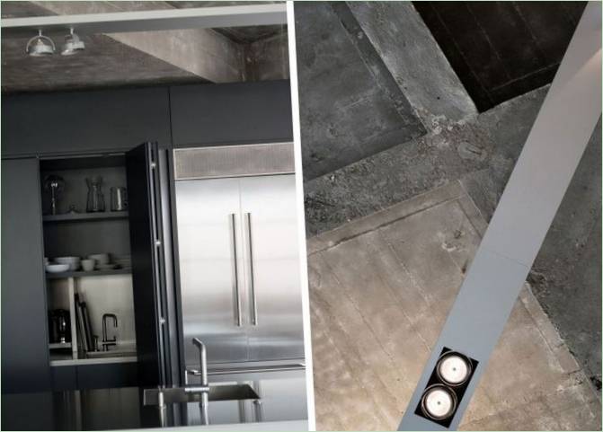 Osvětlení kuchyňského ostrůvku v apartmánech Clerkenwell Loft v Londýně