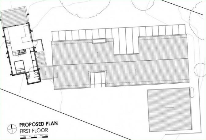 Projektové schéma dřevěného obytného pavilonu